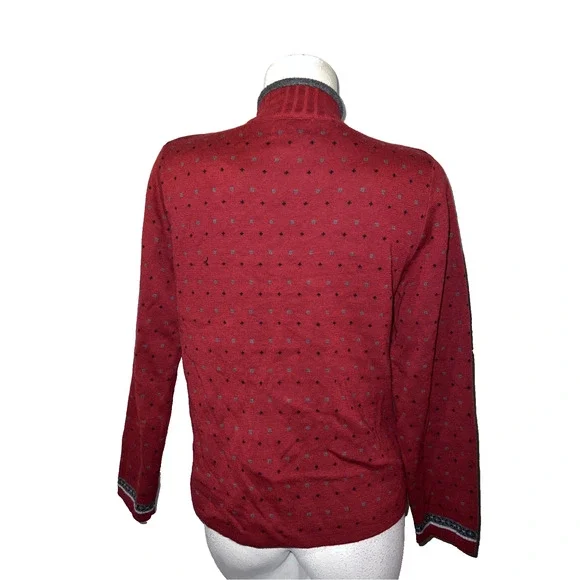 Woolrich Sweater Womens Size L Red Cabin Forest Moose Winter Scene Zip Cardigan - Picture 5 of 11